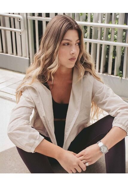 Chaqueta Rompevientos Con Capota Y Bolsillos  Para Mujer Mocca Atmos