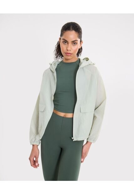 Chaqueta Rompevientos Con Capota Y Bolsillos  Para Mujer Verde Atmos