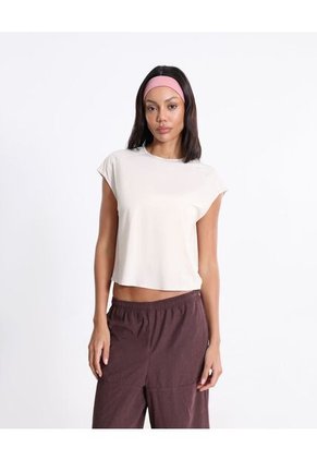 Camiseta Manga Corta Ranglan  Para Mujer Beige Atmos