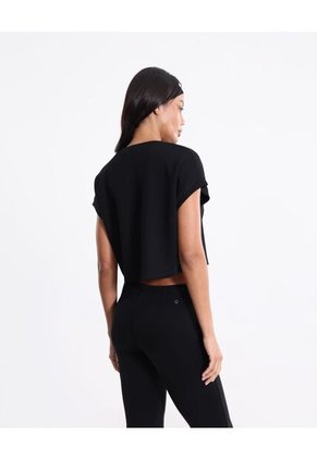 Camiseta Manga Sisa Crop Plush  Para Mujer Negro Atmos