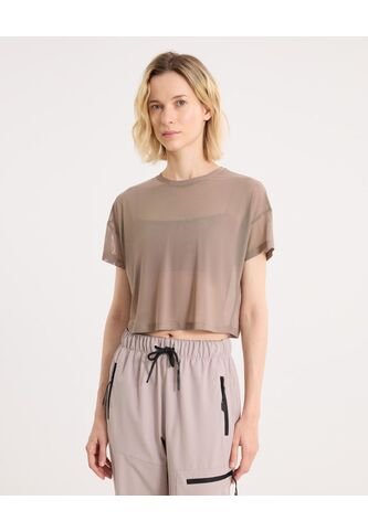 Camiseta Manga Corta En Mesh  Para Mujer Café Atmos Atmos