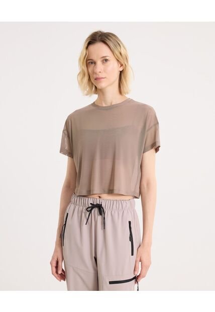 Camiseta Manga Corta En Mesh  Para Mujer Café Atmos
