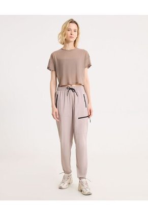 Camiseta Manga Corta En Mesh  Para Mujer Café Atmos