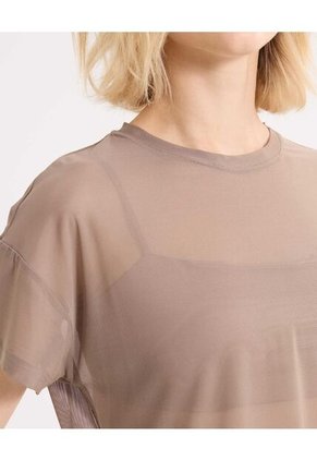 Camiseta Manga Corta En Mesh  Para Mujer Café Atmos