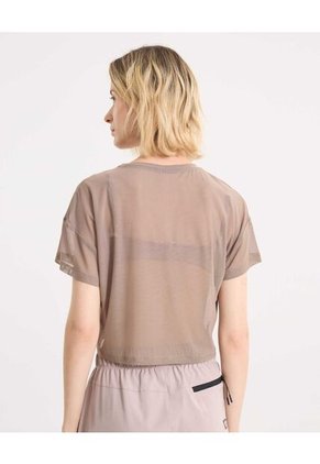Camiseta Manga Corta En Mesh  Para Mujer Café Atmos