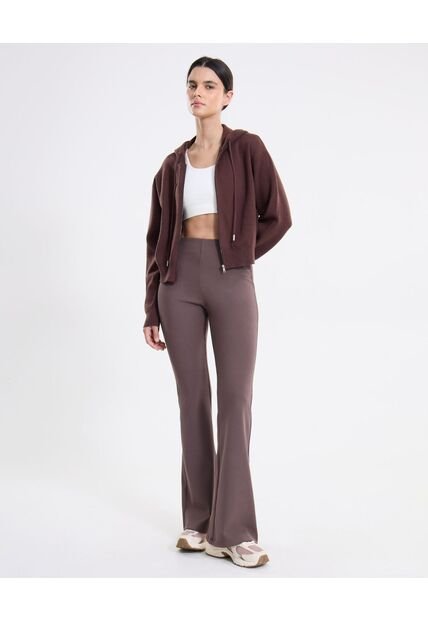 Saco Hoodie Full Zipper Tejido  Para Mujer Café Atmos