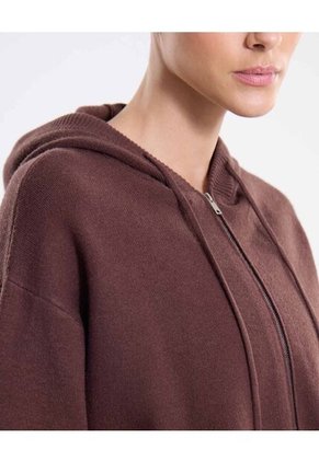 Saco Hoodie Full Zipper Tejido  Para Mujer Café Atmos