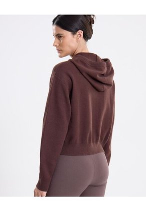 Saco Hoodie Full Zipper Tejido  Para Mujer Café Atmos