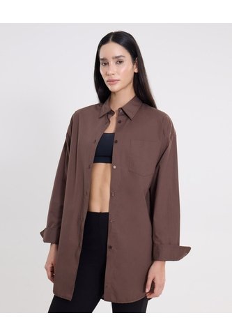 Camisa Manga Larga Amplia Bajo Curvo Para Mujer  Deportiva  Color Café Marca Atmos Atmos