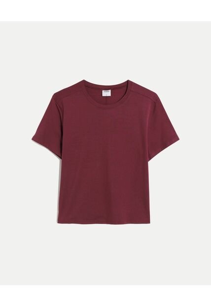 Camiseta Para Mujer Manga Corta Cuello Redondo Color Vino Marca Atmos #31090319