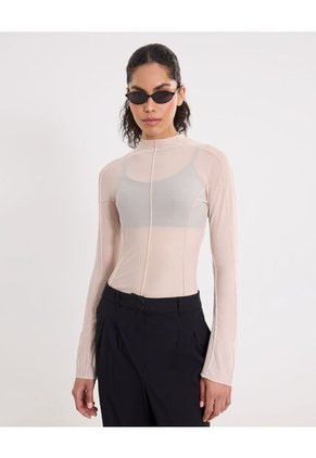 Camiseta Para Mujer Manga Larga Cuello Redondo Color Piel Marca Atmos #31090341