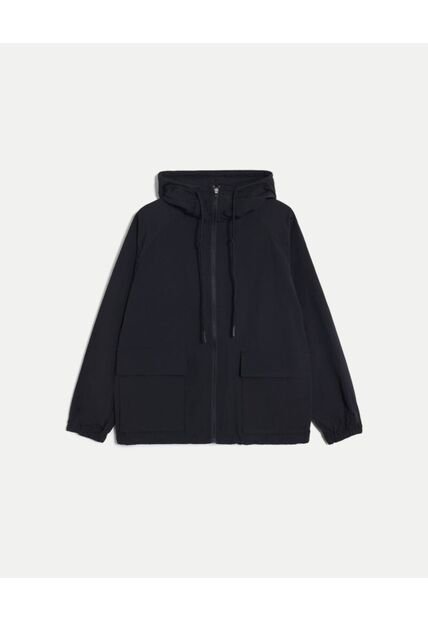 Chaqueta Rompevientos Oversize Con Capota Para Mujer Negro Atmos