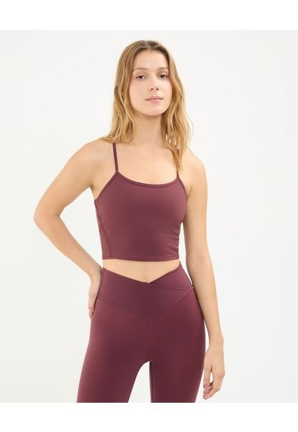 Camiseta Para Mujer Crop Top Manga Sisa Color Vino Marca Atmos #31090190