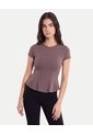 Camiseta Manga Corta Con Vuelo Dinámica  Para Mujer Café Atmos de Atmos