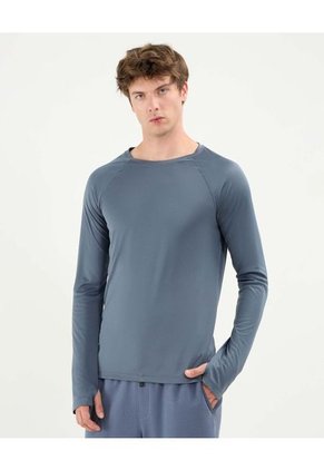 Camiseta Para Hombre Manga Larga Cuello Redondo Color Azul Marca Atmos #32090205