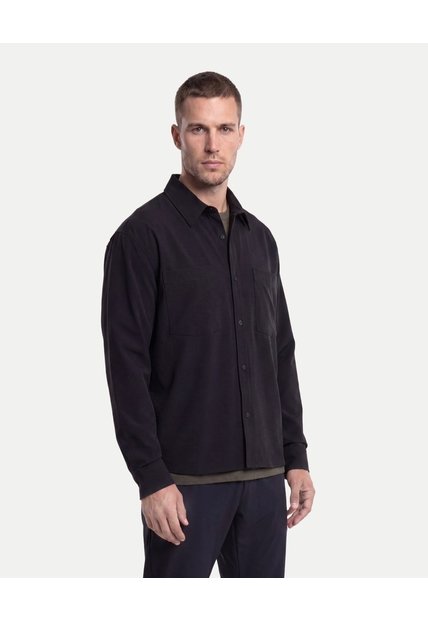 Camisa Técnica Con Bolsillo Práctica  Para Hombre Negro Atmos