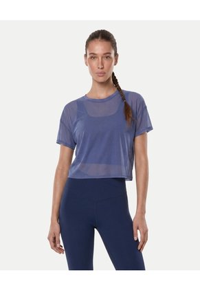 Camiseta Manga Corta En Mesh  Para Mujer Azul Atmos