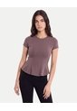 Camiseta Manga Corta Con Vuelo Dinámica  Para Mujer Café Atmos de Atmos