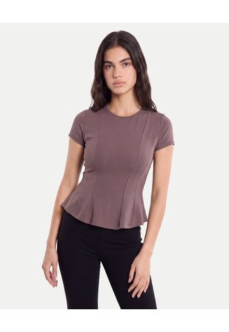 Camiseta Manga Corta Con Vuelo Dinámica  Para Mujer Café Atmos Atmos