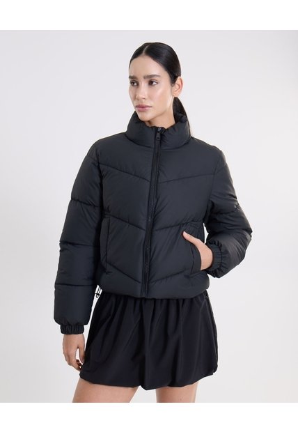 Chaqueta Acolchada Cuello Alto  Para Mujer Negro Atmos
