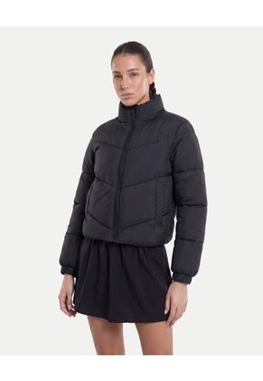 Chaqueta Acolchada Cuello Alto  Para Mujer Negro Atmos