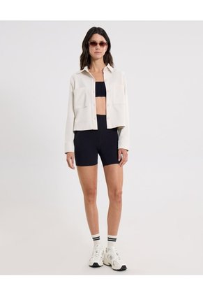 Chaqueta Sobrecamisa Plush Con Bolsillos Para Mujer  Deportiva  Color Blanco Marca Atmos