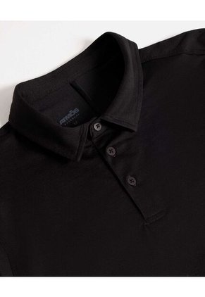 Polo Manga Corta Con Botones  Para Hombre Negro Atmos