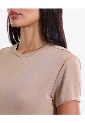 Camiseta Crop Manga Corta Plush  Para Mujer Beige Atmos