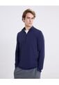 Buzo Cuello Alto Half Zipper Con Bolsillos  Para Hombre Azul Atmos de Atmos