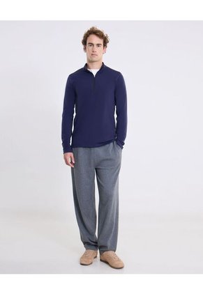 Buzo Cuello Alto Half Zipper Con Bolsillos  Para Hombre Azul Atmos