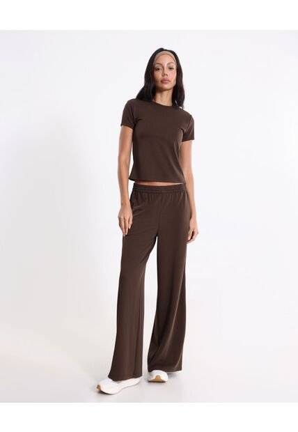 Camiseta Crop Manga Corta Plush  Para Mujer Café Atmos