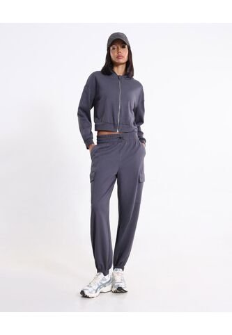 Buzo Hoodie Crop Full Zipper Plush  Para Mujer Gris Atmos Atmos