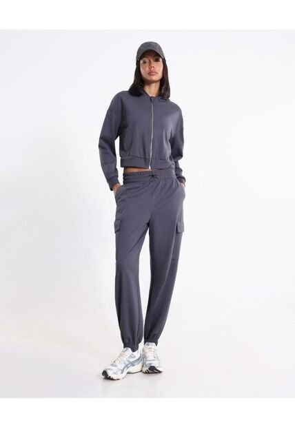 Buzo Hoodie Crop Full Zipper Plush  Para Mujer Gris Atmos