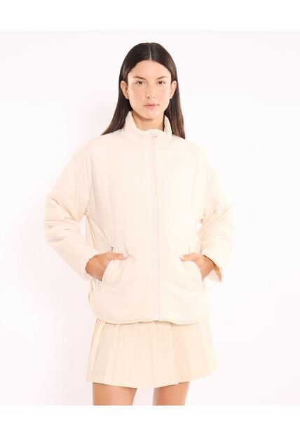 Chaqueta Acolchada Termoactiva Con Cuello Alto  Para Mujer Beige Atmos