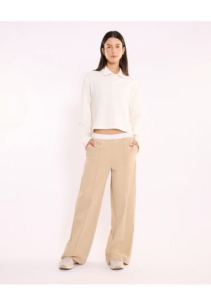 Pantalón Amplio Alotech Con Pretina  Para Mujer Beige Atmos