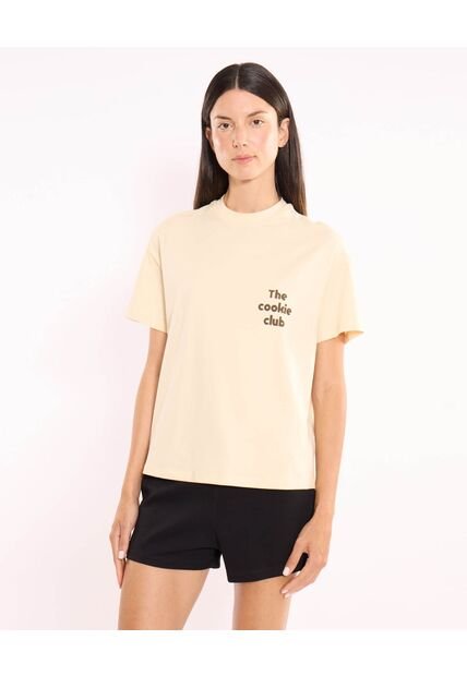 Camiseta Para Mujer Manga Corta Cuello Redondo Color Crema Marca Atmos #31090357