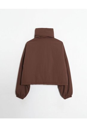 Chaqueta Crop Cuello Alto Ligera  Para Mujer Café Atmos