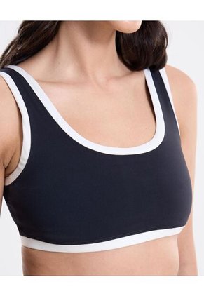 Top Soporte Medio Cortes Contraste  Para Mujer Negro Atmos