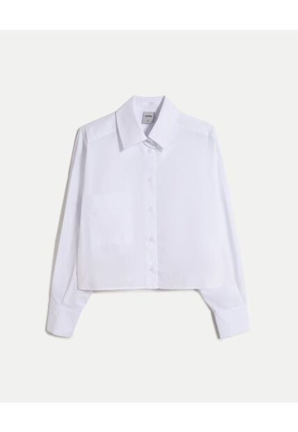 Camisa Crop Con Bolsillo Frontal  Para Mujer Blanco Atmos
