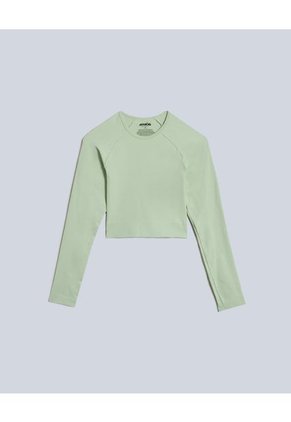 Camiseta Seamless Manga Larga Para Mujer Deportiva Color Verde Marca Atmos