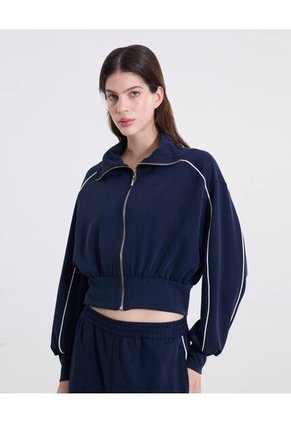 Buzo Full Zipper Piping Plush  Para Mujer Azul Atmos