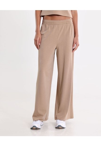 Pantalón Amplio Básico Con Venas Plush Para Mujer  Deportiva  Color Beige Marca Atmos