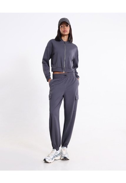 Buzo Hoodie Crop Full Zipper Plush Para Mujer  Deportiva  Color Gris Marca Atmos