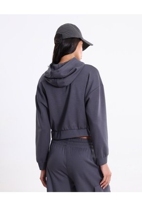 Buzo Hoodie Crop Full Zipper Plush Para Mujer Deportiva Color Gris Marca Atmos