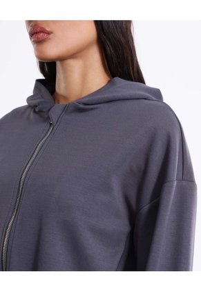 Buzo Hoodie Crop Full Zipper Plush Para Mujer Deportiva Color Gris Marca Atmos