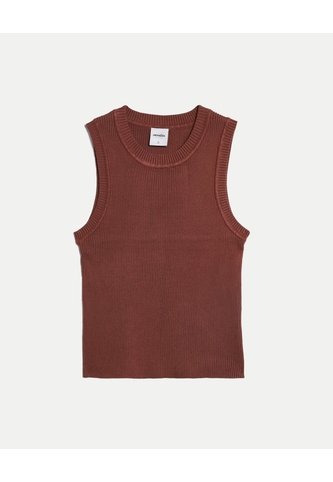 Camiseta Tejida Manga Sisa Acanalada Para Mujer  Deportiva  Color Terracota Marca Atmos Atmos