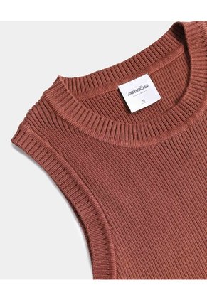 Camiseta Tejida Manga Sisa Acanalada Para Mujer  Deportiva  Color Terracota Marca Atmos