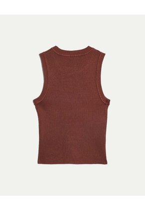 Camiseta Tejida Manga Sisa Acanalada Para Mujer  Deportiva  Color Terracota Marca Atmos