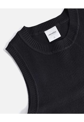 Camiseta Tejida Manga Sisa Acanalada Para Mujer Deportiva Color Negro Marca Atmos
