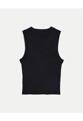 Camiseta Tejida Manga Sisa Acanalada Para Mujer Deportiva Color Negro Marca Atmos